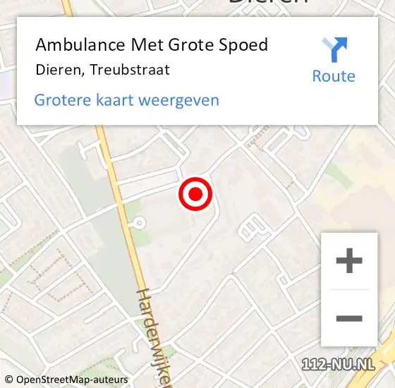 Locatie op kaart van de 112 melding: Ambulance Met Grote Spoed Naar Dieren, Treubstraat op 4 augustus 2022 19:52