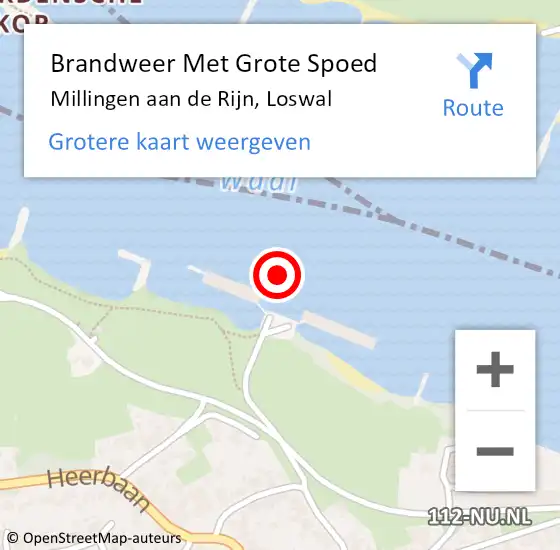 Locatie op kaart van de 112 melding: Brandweer Met Grote Spoed Naar Millingen aan de Rijn, Loswal op 4 augustus 2022 20:31