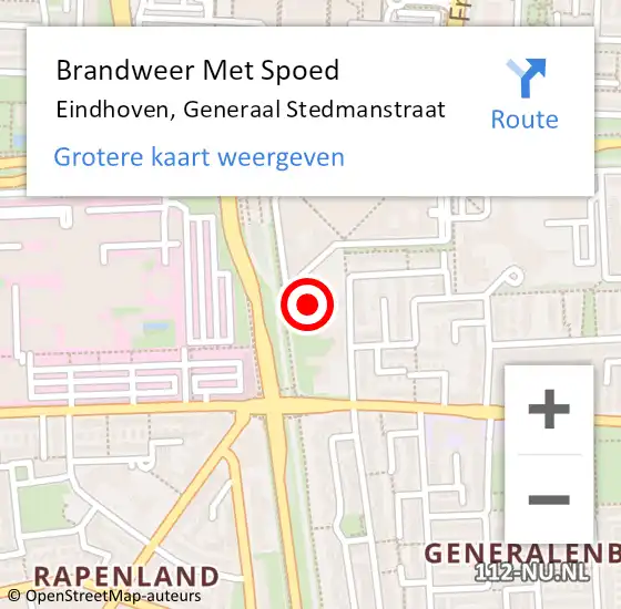 Locatie op kaart van de 112 melding: Brandweer Met Spoed Naar Eindhoven, Generaal Stedmanstraat op 4 augustus 2022 21:30