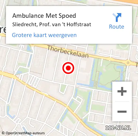 Locatie op kaart van de 112 melding: Ambulance Met Spoed Naar Sliedrecht, Prof. van 't Hoffstraat op 4 augustus 2022 21:35