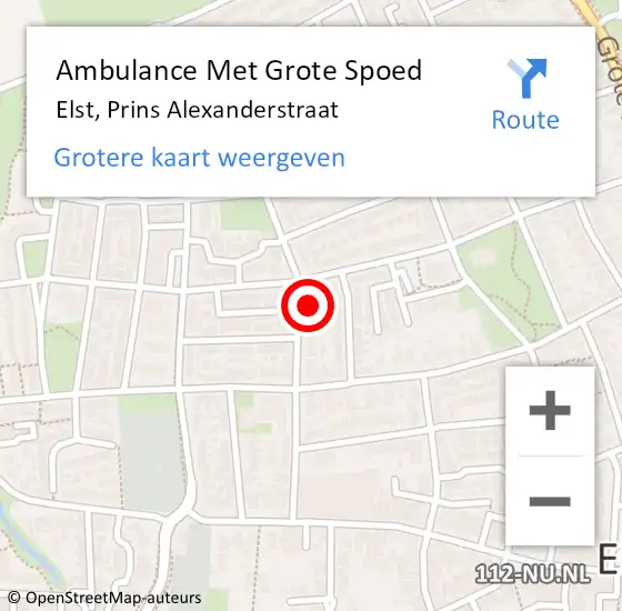 Locatie op kaart van de 112 melding: Ambulance Met Grote Spoed Naar Elst, Prins Alexanderstraat op 4 augustus 2022 21:45