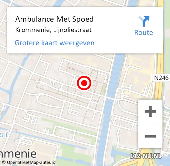 Locatie op kaart van de 112 melding: Ambulance Met Spoed Naar Krommenie, Lijnoliestraat op 4 augustus 2022 22:02