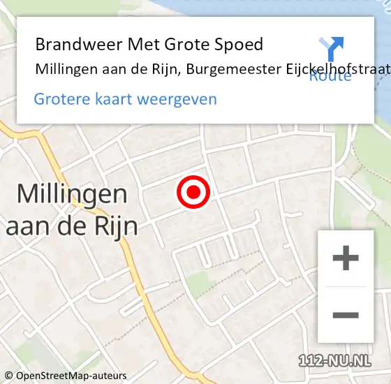 Locatie op kaart van de 112 melding: Brandweer Met Grote Spoed Naar Millingen aan de Rijn, Burgemeester Eijckelhofstraat op 4 augustus 2022 22:08