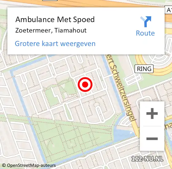 Locatie op kaart van de 112 melding: Ambulance Met Spoed Naar Zoetermeer, Tiamahout op 4 augustus 2022 22:11