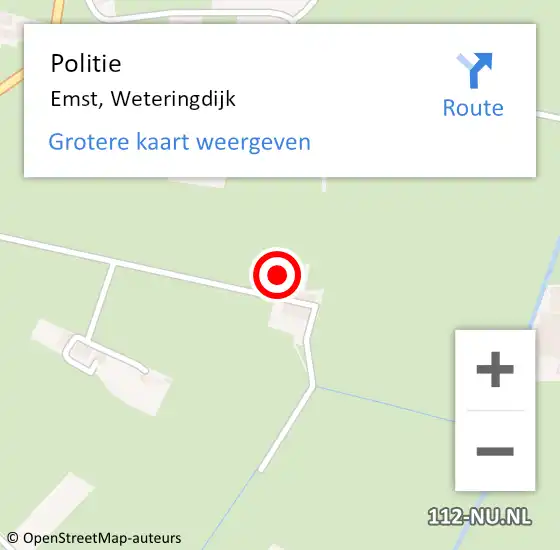 Locatie op kaart van de 112 melding: Politie Emst, Weteringdijk op 4 augustus 2022 22:17