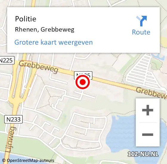 Locatie op kaart van de 112 melding: Politie Rhenen, Grebbeweg op 4 augustus 2022 22:22