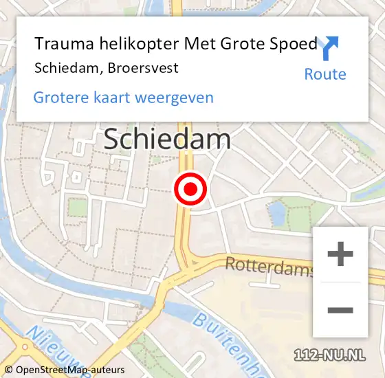 Locatie op kaart van de 112 melding: Trauma helikopter Met Grote Spoed Naar Schiedam, Broersvest op 4 augustus 2022 22:22