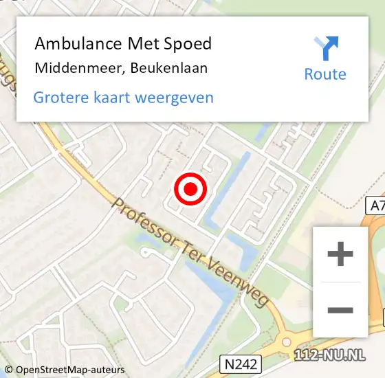 Locatie op kaart van de 112 melding: Ambulance Met Spoed Naar Middenmeer, Beukenlaan op 4 augustus 2022 22:30