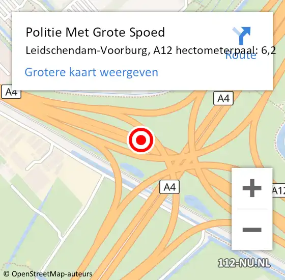 Locatie op kaart van de 112 melding: Politie Met Grote Spoed Naar Den Haag, A12 hectometerpaal: 6,2 op 4 augustus 2022 23:32
