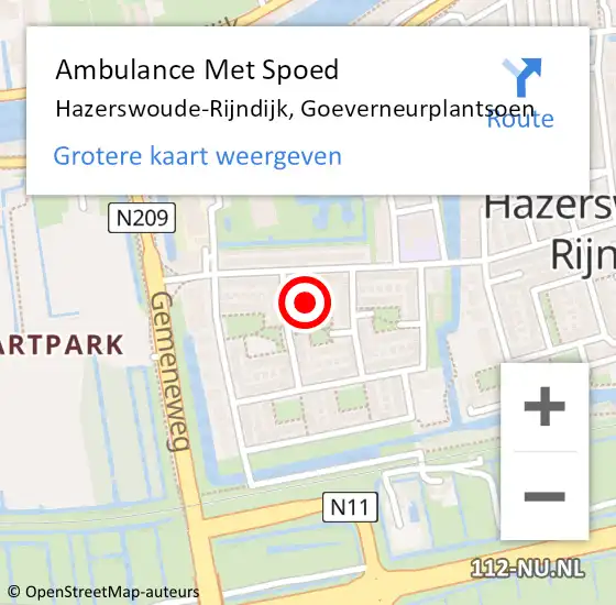 Locatie op kaart van de 112 melding: Ambulance Met Spoed Naar Hazerswoude-Rijndijk, Goeverneurplantsoen op 5 augustus 2022 00:25