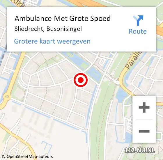 Locatie op kaart van de 112 melding: Ambulance Met Grote Spoed Naar Sliedrecht, Busonisingel op 5 augustus 2022 00:38