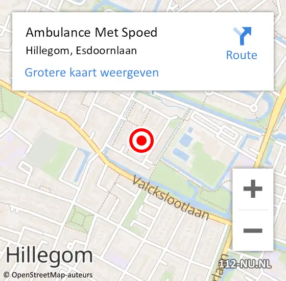 Locatie op kaart van de 112 melding: Ambulance Met Spoed Naar Hillegom, Esdoornlaan op 5 augustus 2022 00:57