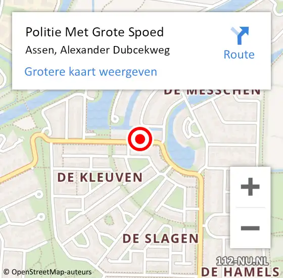 Locatie op kaart van de 112 melding: Politie Met Grote Spoed Naar Assen, Alexander Dubcekweg op 5 augustus 2022 02:48