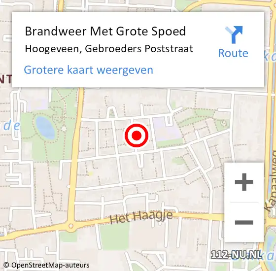 Locatie op kaart van de 112 melding: Brandweer Met Grote Spoed Naar Hoogeveen, Gebroeders Poststraat op 5 augustus 2022 03:03