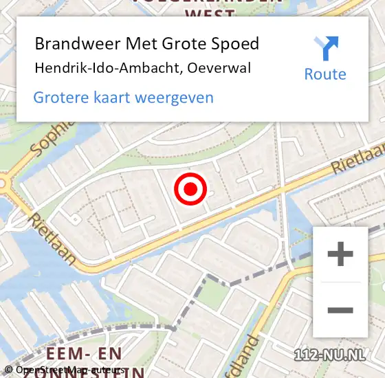 Locatie op kaart van de 112 melding: Brandweer Met Grote Spoed Naar Hendrik-Ido-Ambacht, Oeverwal op 5 augustus 2022 03:22