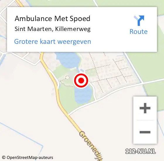 Locatie op kaart van de 112 melding: Ambulance Met Spoed Naar Sint Maarten, Killemerweg op 5 augustus 2022 03:42