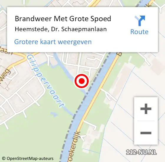 Locatie op kaart van de 112 melding: Brandweer Met Grote Spoed Naar Heemstede, Dr. Schaepmanlaan op 5 augustus 2022 03:47