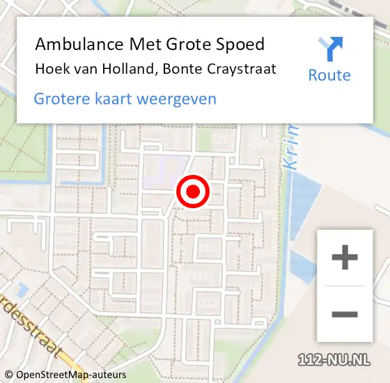 Locatie op kaart van de 112 melding: Ambulance Met Grote Spoed Naar Hoek van Holland, Bonte Craystraat op 5 augustus 2022 03:52