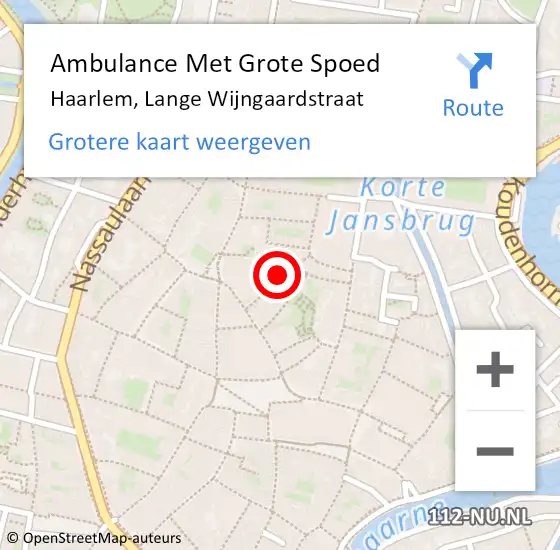 Locatie op kaart van de 112 melding: Ambulance Met Grote Spoed Naar Haarlem, Lange Wijngaardstraat op 5 augustus 2022 04:06