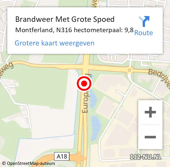 Locatie op kaart van de 112 melding: Brandweer Met Grote Spoed Naar Montferland, N316 hectometerpaal: 9,8 op 5 augustus 2022 04:20