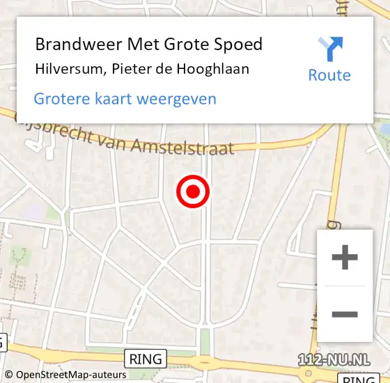 Locatie op kaart van de 112 melding: Brandweer Met Grote Spoed Naar Hilversum, Pieter de Hooghlaan op 5 augustus 2022 04:28