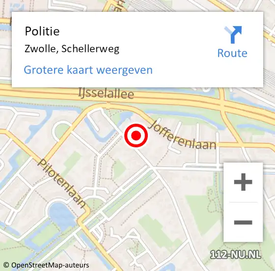 Locatie op kaart van de 112 melding: Politie Zwolle, Schellerweg op 5 augustus 2022 04:41