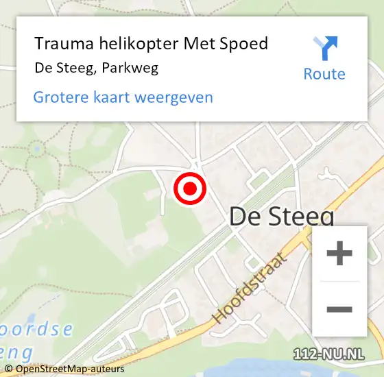 Locatie op kaart van de 112 melding: Trauma helikopter Met Spoed Naar De Steeg, Parkweg op 5 augustus 2022 04:49