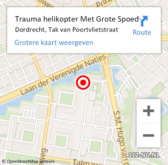 Locatie op kaart van de 112 melding: Trauma helikopter Met Grote Spoed Naar Dordrecht, Tak van Poortvlietstraat op 5 augustus 2022 05:13