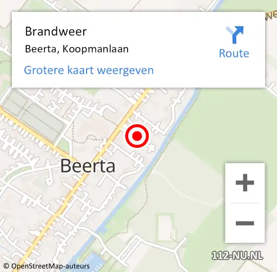 Locatie op kaart van de 112 melding: Brandweer Beerta, Koopmanlaan op 5 augustus 2022 05:25