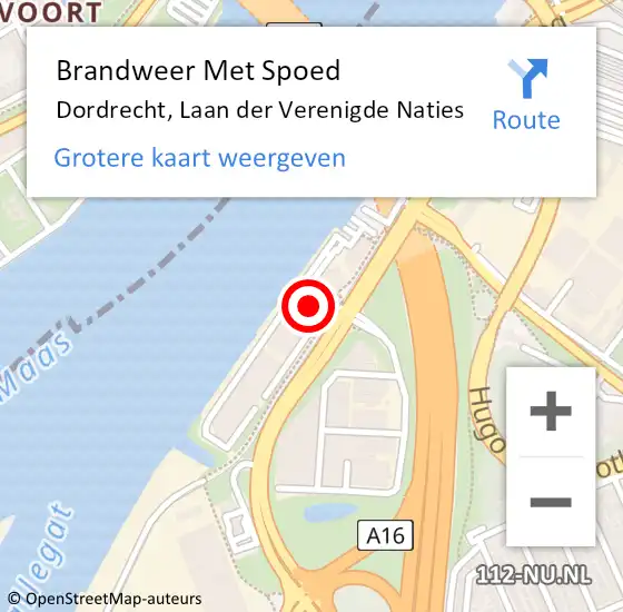 Locatie op kaart van de 112 melding: Brandweer Met Spoed Naar Dordrecht, Laan der Verenigde Naties op 5 augustus 2022 06:02