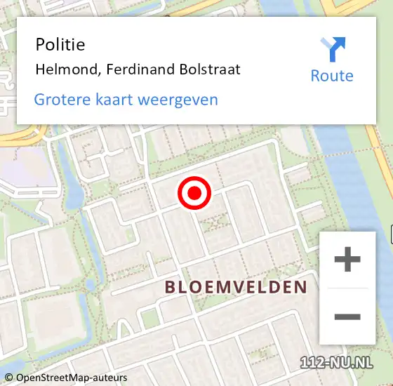 Locatie op kaart van de 112 melding: Politie Helmond, Ferdinand Bolstraat op 5 augustus 2022 06:57