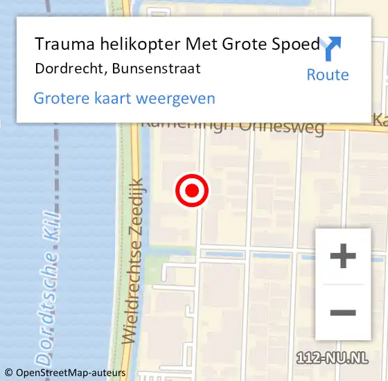 Locatie op kaart van de 112 melding: Trauma helikopter Met Grote Spoed Naar Dordrecht, Bunsenstraat op 5 augustus 2022 07:56