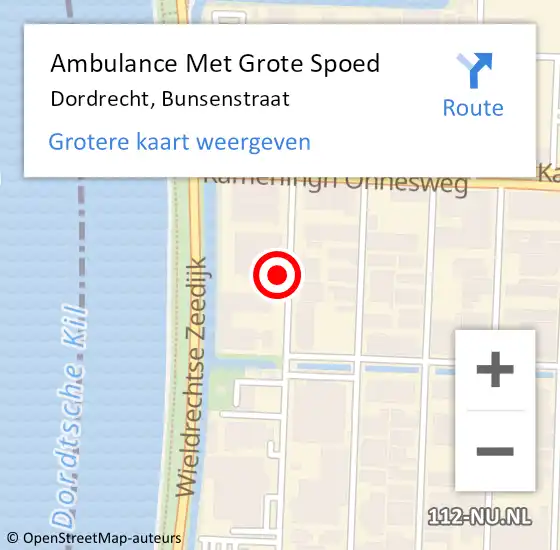 Locatie op kaart van de 112 melding: Ambulance Met Grote Spoed Naar Dordrecht, Bunsenstraat op 5 augustus 2022 07:56