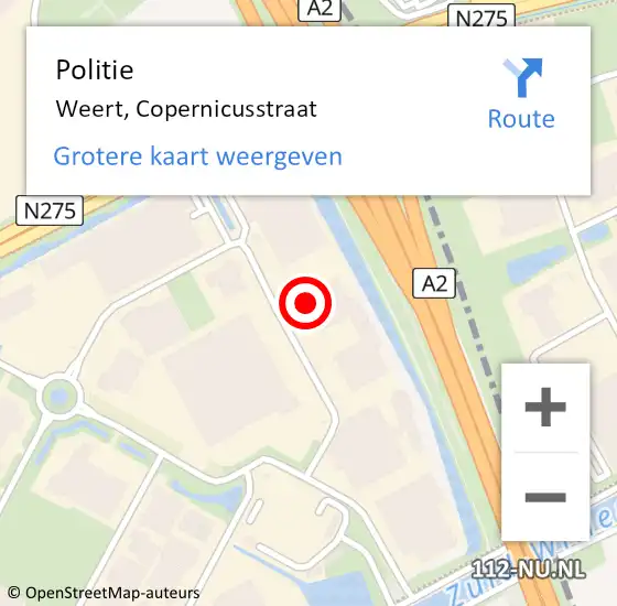 Locatie op kaart van de 112 melding: Politie Weert, Copernicusstraat op 5 augustus 2022 08:14