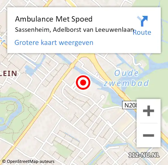 Locatie op kaart van de 112 melding: Ambulance Met Spoed Naar Sassenheim, Adelborst van Leeuwenlaan op 5 augustus 2022 08:33