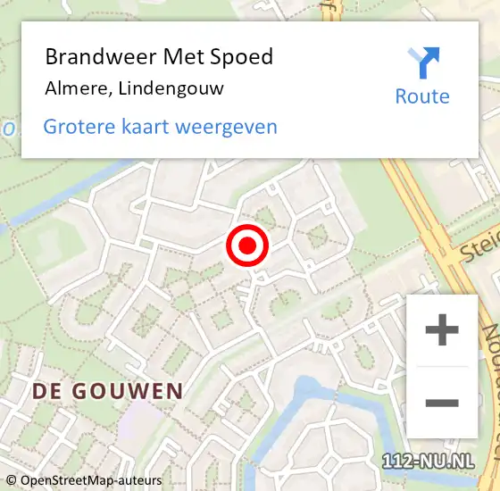 Locatie op kaart van de 112 melding: Brandweer Met Spoed Naar Almere, Lindengouw op 5 augustus 2022 08:37