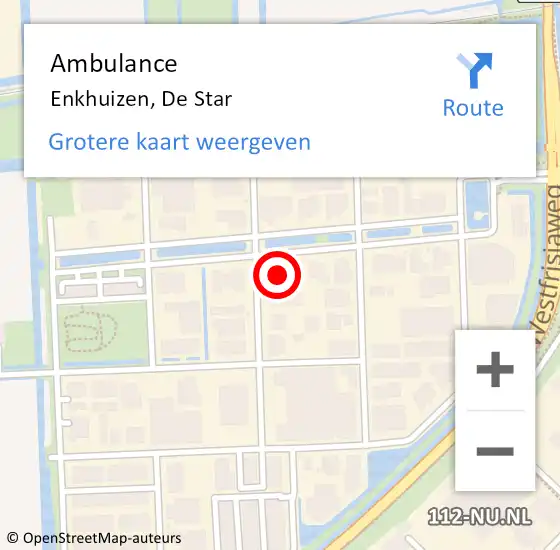 Locatie op kaart van de 112 melding: Ambulance Enkhuizen, De Star op 5 augustus 2022 09:41