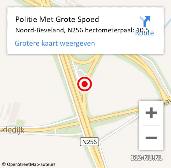Locatie op kaart van de 112 melding: Politie Met Grote Spoed Naar Noord-Beveland, N256 hectometerpaal: 10,5 op 5 augustus 2022 10:09
