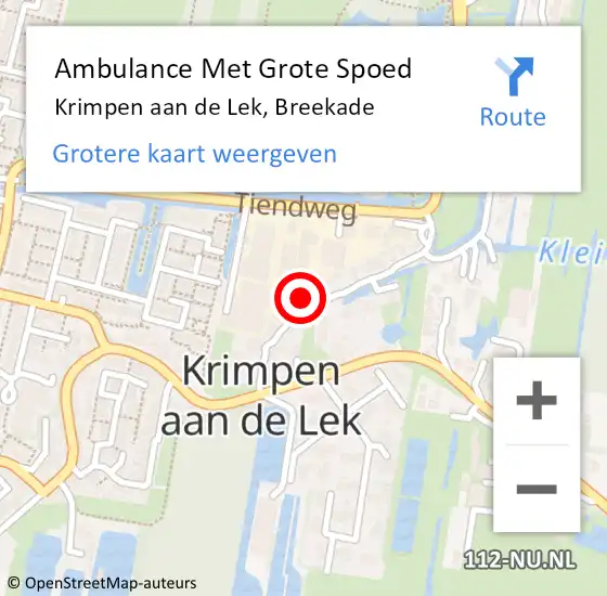 Locatie op kaart van de 112 melding: Ambulance Met Grote Spoed Naar Krimpen aan de Lek, Breekade op 5 augustus 2022 10:11