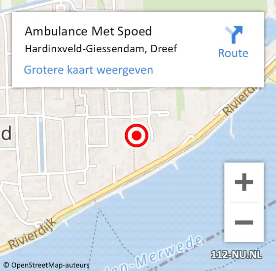 Locatie op kaart van de 112 melding: Ambulance Met Spoed Naar Hardinxveld-Giessendam, Dreef op 5 augustus 2022 11:14