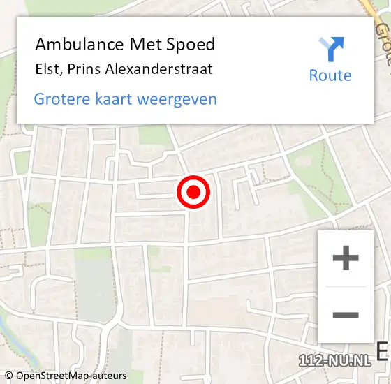 Locatie op kaart van de 112 melding: Ambulance Met Spoed Naar Elst, Prins Alexanderstraat op 5 augustus 2022 11:34