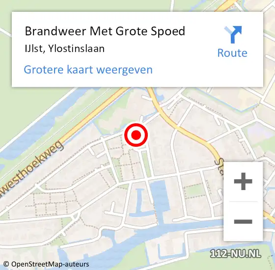 Locatie op kaart van de 112 melding: Brandweer Met Grote Spoed Naar IJlst, Ylostinslaan op 5 augustus 2022 12:08