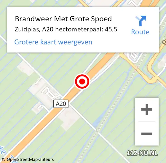 Locatie op kaart van de 112 melding: Brandweer Met Grote Spoed Naar Zuidplas, A20 hectometerpaal: 45,5 op 5 augustus 2022 12:10