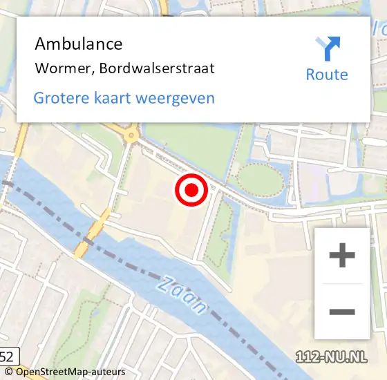 Locatie op kaart van de 112 melding: Ambulance Wormer, Bordwalserstraat op 5 augustus 2022 12:12