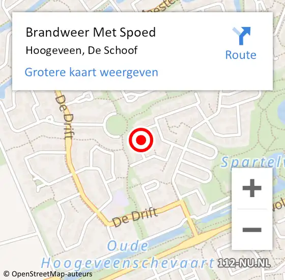 Locatie op kaart van de 112 melding: Brandweer Met Spoed Naar Hoogeveen, De Schoof op 5 augustus 2022 12:12