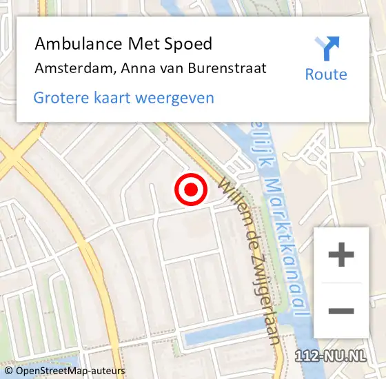 Locatie op kaart van de 112 melding: Ambulance Met Spoed Naar Amsterdam, Anna van Burenstraat op 5 augustus 2022 12:34