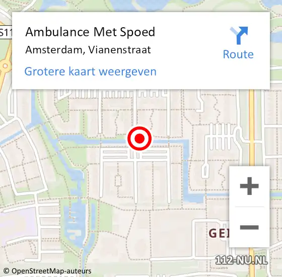 Locatie op kaart van de 112 melding: Ambulance Met Spoed Naar Amsterdam-Zuidoost, Vianenstraat op 5 augustus 2022 12:46