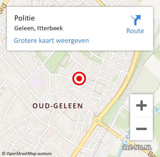 Locatie op kaart van de 112 melding: Politie Geleen, Itterbeek op 5 augustus 2022 13:58