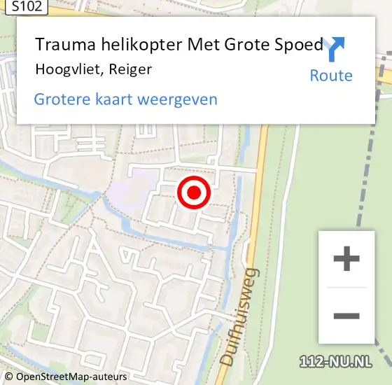 Locatie op kaart van de 112 melding: Trauma helikopter Met Grote Spoed Naar Hoogvliet, Reiger op 5 augustus 2022 14:00