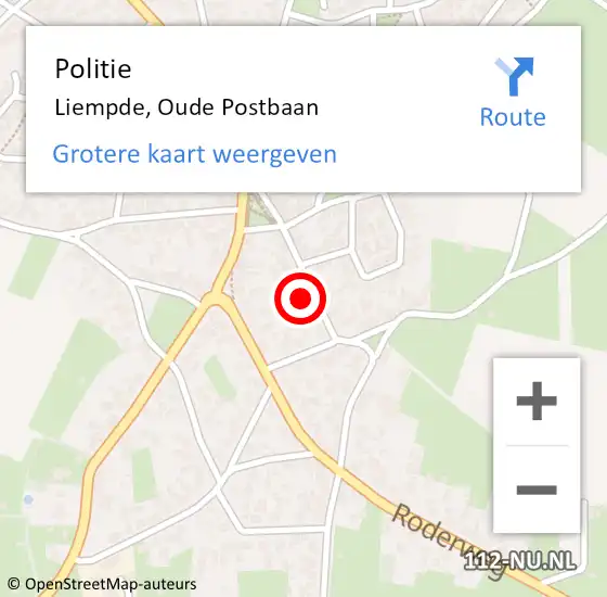 Locatie op kaart van de 112 melding: Politie Liempde, Oude Postbaan op 5 augustus 2022 14:11